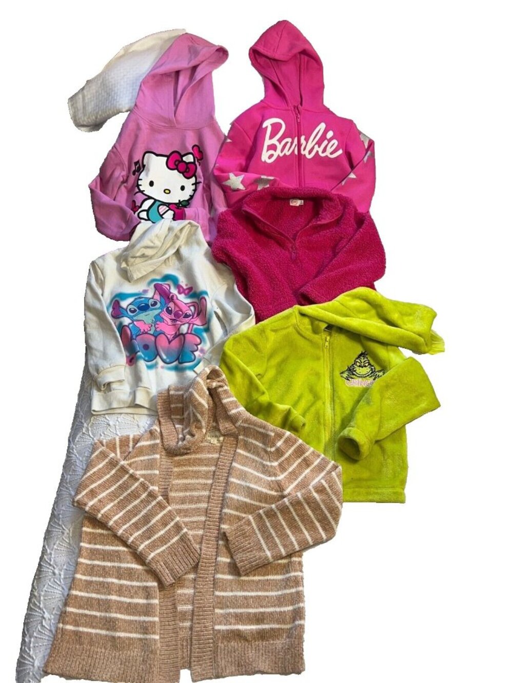 Girls lot of 6 sweaters size 7/8 full zipper hoodie stitch Hello Kitty Pink gree